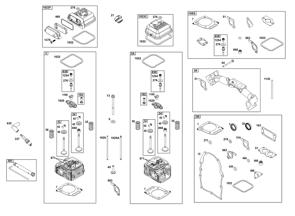 Cylinder Head Group Diagram and Parts List for 386447-3338-F1 200000 - 399999 Briggs and Stratton Engine